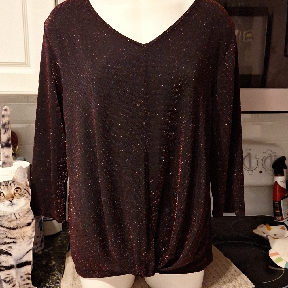 A women's Amana stretch 3/4 sleeve metallic plus size top 2X